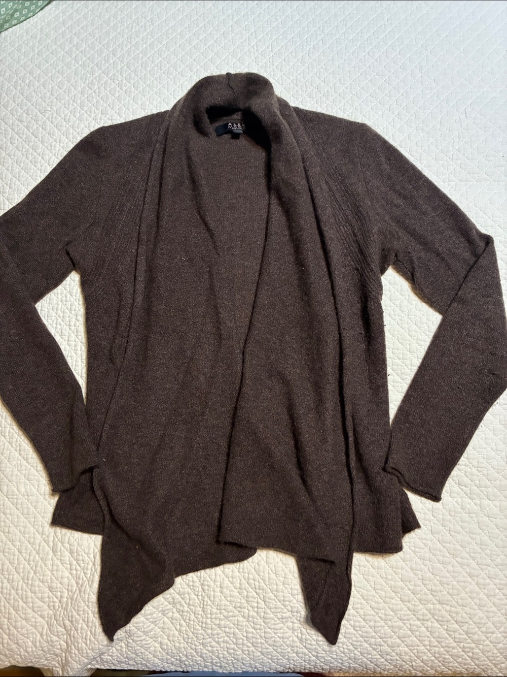 Alex Marie Dark Brown Open-Front Cashmere Cardigan Sweater